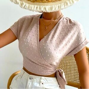 Shein pink mauve v neck small blouse #55 NWOT
